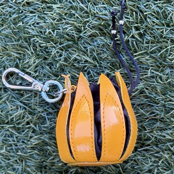 Bylin Tulip Leather Keychain Coin Purse Yellow Drawstring Bag Charm Mini NWOT